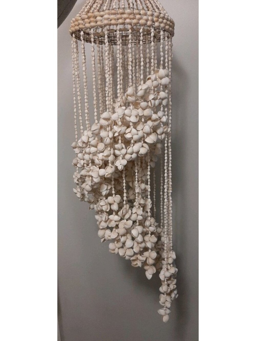 Vtg Large 4 1/2 Foot Hanging Seashell Chandelier Boho Beach Cottagecore Heavy